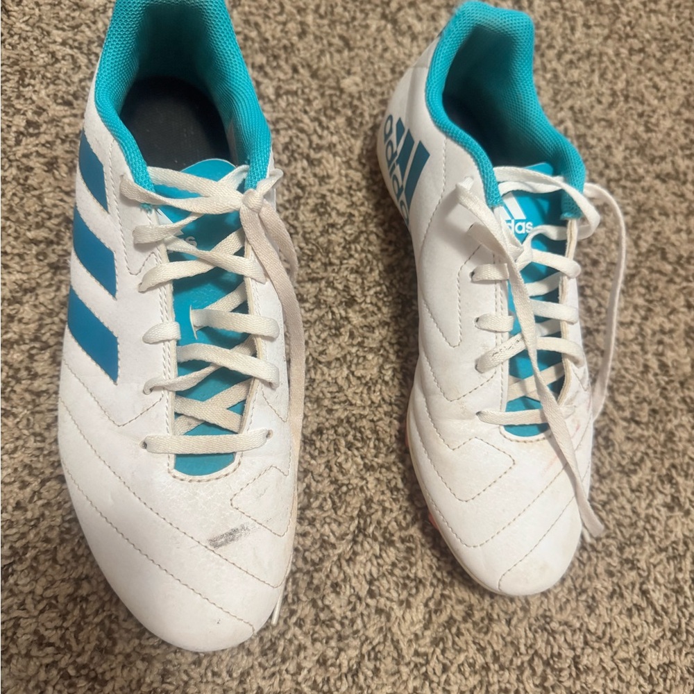 Adidas womens White and Teal Soccer cleats
